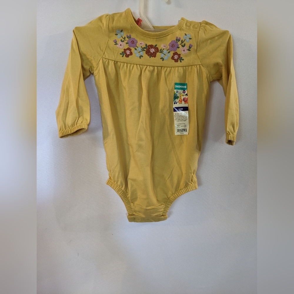 New Garanimals Yellow Floral Long Sleeve Bodysuit, TH